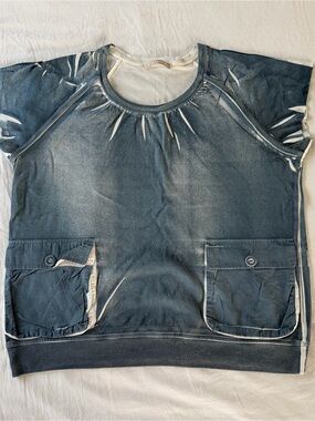 Stefanel Blue Denim Crop Top Sunburst Neckline